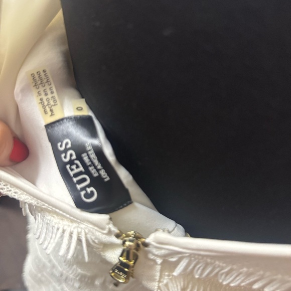 Guess Cream Fringe Scoop-Neck Long-Sleeve Bodycon Dress - Picture 3 of 3